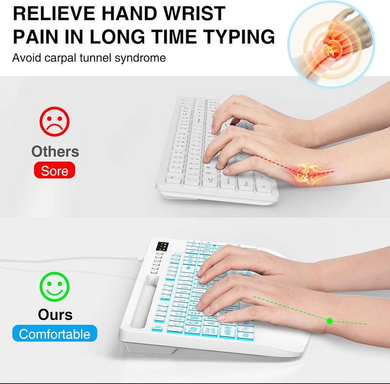 SABLUTE Large Print Backlit Computer Keyboards, Wired Lighted USB Keyboards with 7-Color Backlit, Wrist Rest, Phone Holder, Easy to Read and Type for Laptop, PC, Windows, Desktop (White) - Image 4